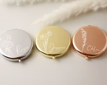 Personalized Compact Mirror, Bridesmaid Proposal & Best Friend's Birthday Gifts, Custom Wedding Favor for Women,Birth Flower Pocket Mirror
