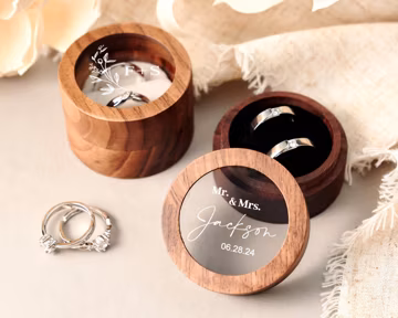 Custom Wooden Wedding Ceremony Round Ring Box, Clear Acrylic Cover, Personalized Engraved Engagement Proposal Holder, Bridal Gift For Her