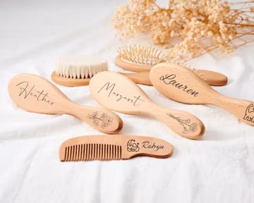 Personalized Wooden Baby Hairbrush Set, Keepsake for Girl or Boy, Custom Baby Birthday Gift, Wooden Hair Brush and Comb for Newborn Gifts