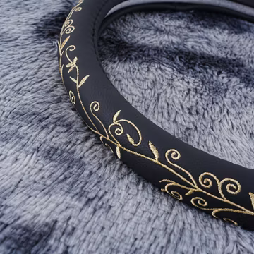 Gold Flower&Bee Steering Wheel Cover, Embroidered Car Accessories, Custom Letter Steering Wheel Cover, Anti-slip Steer Wheel Cover