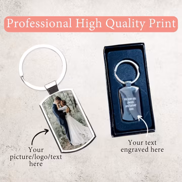 Personalised Photo Keyring, Custom Engraved Keychain With Picture, Printed Logo, Husband Present, Anniversary Gift, Wife Gift, FREE Box