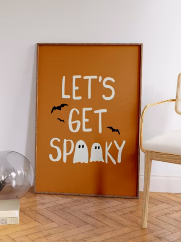 Spooky Halloween Ghost Art Poster, Printable Retro Bats Wall Decor (Digital Download)