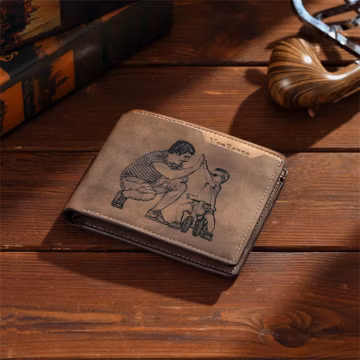 Personalized Photo Mens Wallet, Custom Picture Wallet, Engraved Bifold Slim Leather Wallet For Dad Husband, Birthday Gift for Him