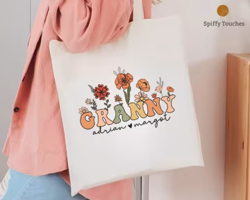 Granny Floral Tote Bag, Personalized Grandparent Gift, Custom Name Tote, Grandma Birthday Present