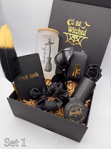 Halloween Gift Box, Boo Basket, Spooky Goth Gift Box, Fall Gift Basket, Care Package for Her Personalized Cup, Fall Vibes Season witch