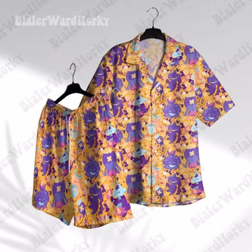 Ghost Anime Hawaiian Shirt - Alolan Marowak, Banette, Spiritomb, Drifloon Anime Summer Beach Lovers