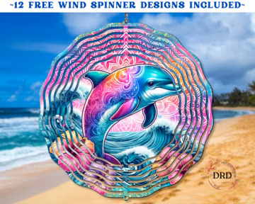 Glitter Dolphin Wind Spinner Sublimation Design, Summer Colorful Wind Spinner Png, Sea Animal Wind Spinner Template, Digital Download Png