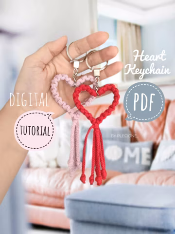 Macrame Heart Keychain PDF Tutorial: Beginner DIY Pattern