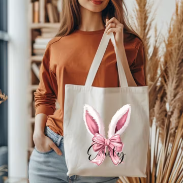 Personalized Easter Coquette Bunny Ears Tote Bag