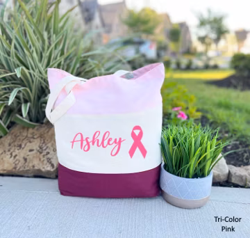 Personalized Cancer Awareness Tote Bag, Breast Cancer Ribbon Bag, Cancer Support Gift, Breast Cancer Gift, Breast Cancer Awareness Ribbon