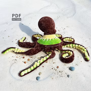 Kiwi Octopus Amigurumi Crochet Pattern, Huggable Sea Animals Plushie Tutorial Summer Decor