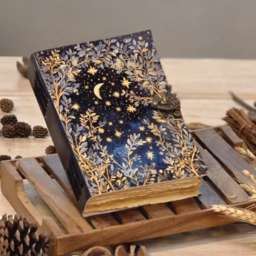 400 Page Large Grimoire leather journal • Moon And Tree Printed Blank spell book of shadows Gifts For women vintage journal.