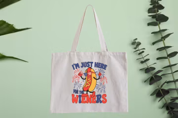I Am Just Here For The Wieners Canvas Tote Bag, Funny Hot Dog Lover Reusable Shopping Bag, Hot Dog Lover Tote Bag