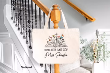 Helping Little Minds Grow Custom Name Teacher Tote Bag, Custom Teacher Tote Bag, Personalized Canvas Bag for End of Year Gift