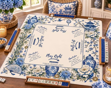 Luxury Chinoiserie Mahjong Mat and Tablecloth | Blue & White Ginger Jar Playing Mat | Peony Pagoda Mahjong Gift | Grandmillennial Decor