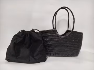 Black Pure Handwoven Leather Tote and Market Basket Bag - Gift for Her