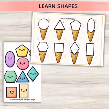Shape Matching Printable | 2D Shapes Worksheet | Preschool Geometry Activity | Cut & Paste Busy Binder | Homeschool PDF | Montessori shapes