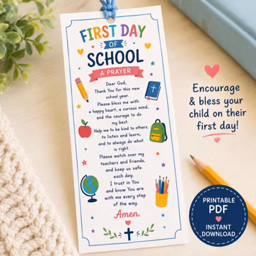 First Day of School Prayer Cards Download Back to School Bookmark Teacher Handouts Student Encouragement