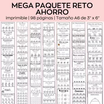 Money Savings challenges mega bundle, A6 spanish saving Tracker Printables, Mini Savings Challenge, Budget Binder, Finance, 100 Envelopes