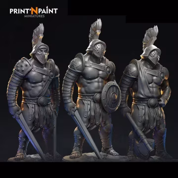 3 Human Gladiators – Dungeons and Dragons Fighter Set – RPG Tabletop Miniatures for DnD Pathfinder 5e Arena Combat –PnP
