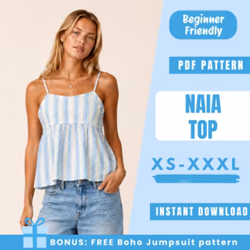 Naia Top Sewing Pattern PDF | Smocked Cami Top Pattern | Babydoll Summer Top | Easy Beginner Pattern | Women Sewing Pattern