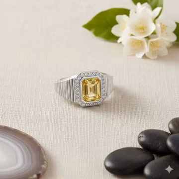 Citrine Men's Ring: Solid 925 Sterling Silver, November Birthstone
