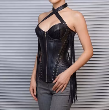 Women's Heavy Duty Overbust Corset Waist Trainer Steel Boned Leather Zipper Corset