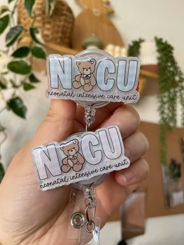 Gingham NICU Nurse Badge Reel, Gift for Neonatal ICU Nurse, Neonatal Intensive Care Unit Nurse Badge Reel, Nicu Rn, Nicu Tech Grad Bear
