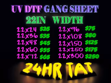 Custom UV DTF Gang Sheet, uv Dtf transfers Ready for Press, DTF Transfers, High Quality, Wholesale Prices,