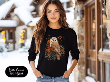 Women Christmas Owl Tshirt,Barn Owl Shirt,Owl Lover Shirt,Bird Lover Shirt,Boho Flower Shirt,Nature Lover Tee,Owl Lover Gift,Long Sleeve Owl
