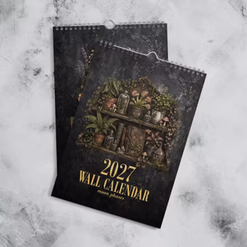 2027 Moon Phases Wall Calendar, Dark Cottagecore Plant Witchy, Gothic Dark Academia Planner, Celestial A4 Nature Lover Gift