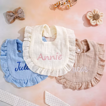 Personalized Embroidered Ruffle Baby Bib, Name Baby Burp Cloth, Soft Cotton Bibs, Newborn Gifts, Baby Shower Gift, Birthday Gift
