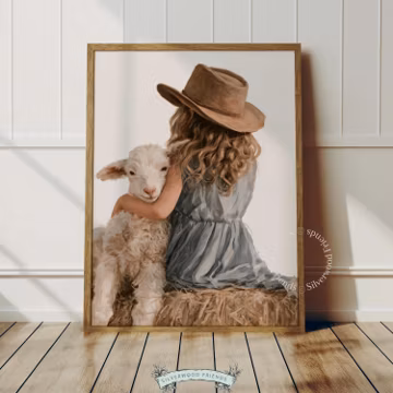 Little Cowgirl Lamb Nursery Print, Western Baby farm Animal Nursery Printable Wall Art (Digital Download) 344