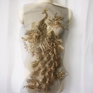 Big Embroidered Sequins Applique, Embroidered Peacock Feather Applique, Sew on Patches For Dress Supplies, Gown DIY, Dance Costume