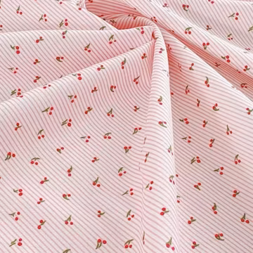 59" Wide Twill Cotton Fabric, Cherry Prints Fabric, Stripes Cotton Fabric for Garments, Quilting, Skirt, Headband