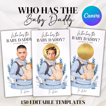 Who Has The Baby Daddy, Printable Baby Shower Game, Find Daddy Scratch Game, Editable Celebrity Scratch Off Cards, Canva Template