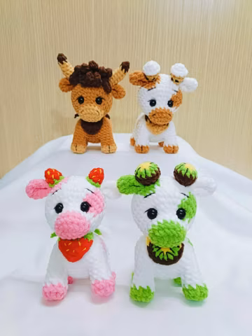 4in1 Highland, Strawberry Cow crochet pattern, Cow Plush Pattern, Bull Amigurumi Pattern - instant download PDF pattern - English only