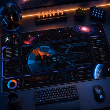 Sci Fi HUD Desk Mat, Non Slip Spaceship Gaming Mouse Pad, Galaxy Panel Large Mousepad, Tech Office DeskPad, waterproof stitched Deskmat