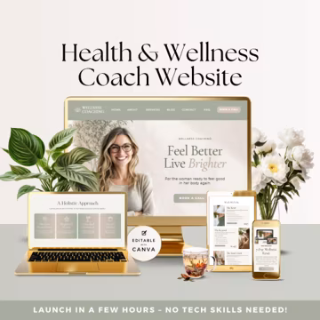 Health & Wellness Coach Canva Website Template, Editable One-Page Website, Landing Page Sales Funnel for Coaches, Feminine Holistic Branding