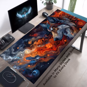 Native American Spirit Animal Cosmic Wolf Desk Decor, Indian Desk Accessory, Wolf Desk Mat, Wolf Gaming Mat, Wolf Playmat
