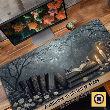 Cozy and Gray Academia Desk Decor - Fantasy Bookish Desk Mat Mousepad XL - Gothic Romance and Folklore Desk Cover - Gift for Goth Girl