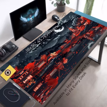 Japanese Art Inspired Desk Decor - Red and Gray Desk Mat Mousepad - Japan Mouse Pad XL - Asian Art Desk Pad - Japanese Office Gifts