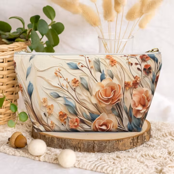 Stunning Autumn Wildflower Cosmetic Travel Bag, Cute Makeup Bag, Floral Pencil Case, Cubist Art Style