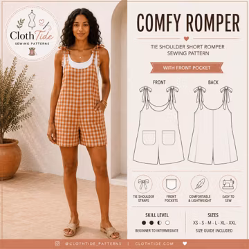 Women's Romper Sewing Pattern PDF | Summer Playsuit Pattern | A4 US Letter A0 Projector | XS–4XL | Digital Download