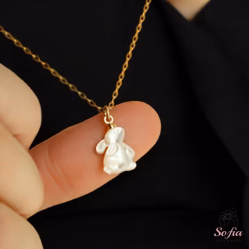 Dainty Bunny Necklace, Mother of Pearl Pendant, 18K Chain with Personalized Bunny Egg Jewelry Box