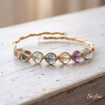Wire Wrapped Fluorite Bracelet | 14K Gold Filled Wired Bracelets | 6MM Beads Boho Style Jewelry