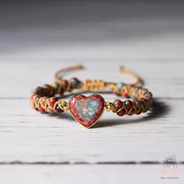 Red Jasper Stone Bracelet - Natural Boho Gemstone Bracelet - Heart Jasper Crystal Charm Healing Bracelet - Gift for her, gift for him