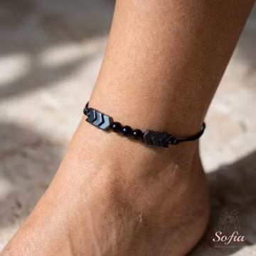 Hematite Anklet Bracelet, Genuine Healing Stone, Beaded Dainty Anklet, Beach Jewelry, Stackable Delicate Waterproof Anklet Gift for her