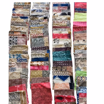 Set of 100 Cotton Bandanas: Hand Block Printed Hair Scarves, Headbands – 21x21 Inch