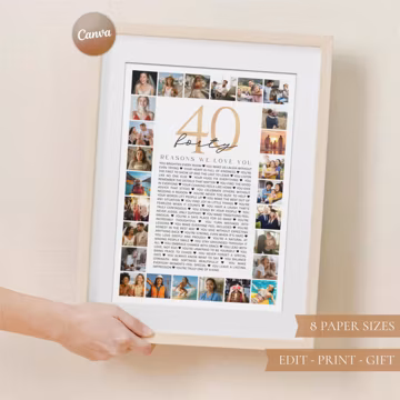 40 Reasons We Love You Photo Collage Poster: Milestone Birthday Sign (Digital Download)